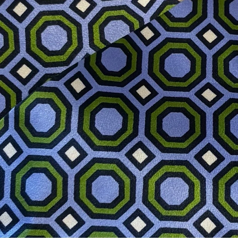 Tory Burch Silk Headband in Blue and Green Geometric Octagon Print. NWT.
